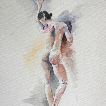 Schilderij getiteld "Nude Dancer" door Horacio Cobas, Origineel Kunstwerk, Aquarel