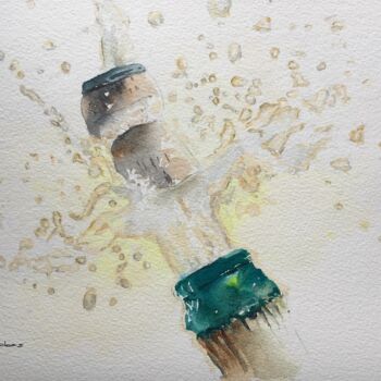 Peinture intitulée "Champagne Splash" par Horacio Cobas, Œuvre d'art originale, Aquarelle