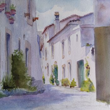 Painting titled "White Houses" by Horacio Cobas, Original Artwork, Watercolor