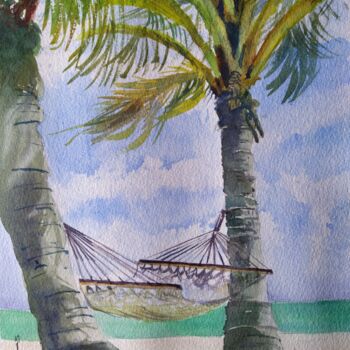 Картина под названием "Beach Hammock" - Horacio Cobas, Подлинное произведение искусства, Акварель