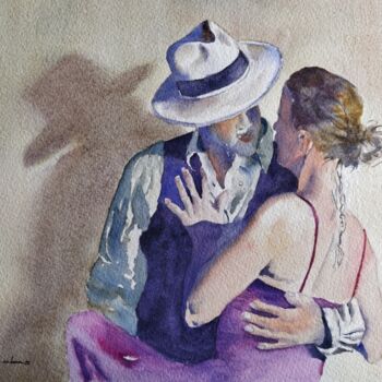 Картина под названием "Passionate Tango" - Horacio Cobas, Подлинное произведение искусства, Акварель