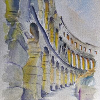 Schilderij getiteld "The Colosseum" door Horacio Cobas, Origineel Kunstwerk, Aquarel