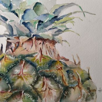 Malerei mit dem Titel "Pineapple Crown" von Horacio Cobas, Original-Kunstwerk, Aquarell
