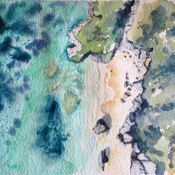 Картина под названием "Aerial Seashore II" - Horacio Cobas, Подлинное произведение искусства, Акварель