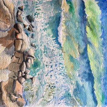 Painting titled "Aerial Seashore I" by Horacio Cobas, Original Artwork, Watercolor