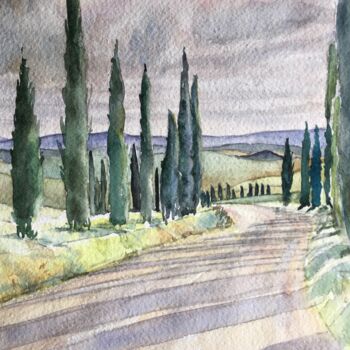 Malerei mit dem Titel "Cypress Road" von Horacio Cobas, Original-Kunstwerk, Aquarell
