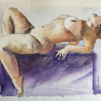 Pittura intitolato "Reclining Nude" da Horacio Cobas, Opera d'arte originale, Acquarello