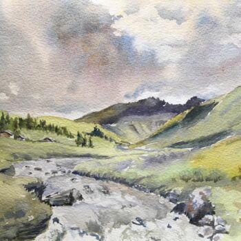 Painting titled "Aosta Valley" by Horacio Cobas, Original Artwork, Watercolor