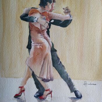 Painting titled "Tango Lovers" by Horacio Cobas, Original Artwork, Watercolor