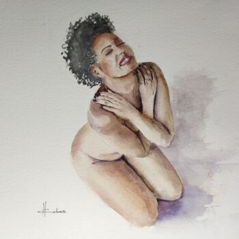 Schilderij getiteld "Morning Smile" door Horacio Cobas, Origineel Kunstwerk, Aquarel