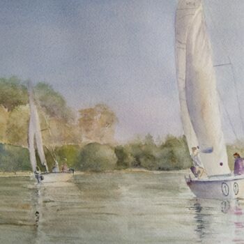 Peinture intitulée "Sailboats on the La…" par Horacio Cobas, Œuvre d'art originale, Aquarelle