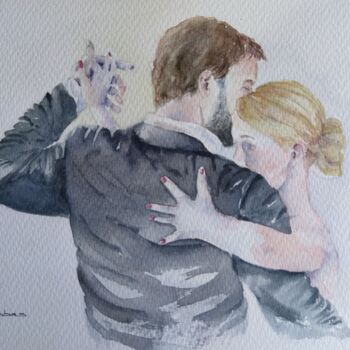 Painting titled "Passionate Tango II" by Horacio Cobas, Original Artwork, Watercolor
