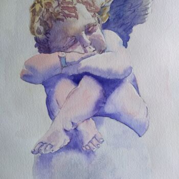 Painting titled "Sleeping Angel" by Horacio Cobas, Original Artwork, Watercolor