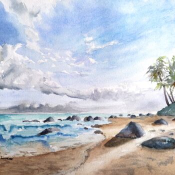 Pittura intitolato "Caribbean Beach" da Horacio Cobas, Opera d'arte originale, Acquarello