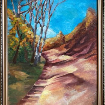 Painting titled "Path to autumn" by Horia Solomon, Original Artwork, Oil Mounted on Other rigid panel