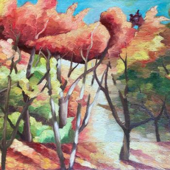 Painting titled "Autumn trees" by Horia Solomon, Original Artwork, Oil