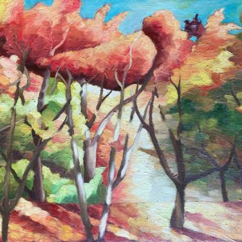 Pintura intitulada "Autumn trees" por Horia Solomon, Obras de arte originais, Óleo