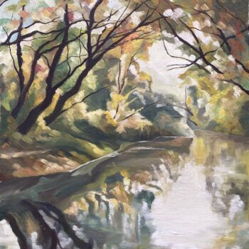 Pintura intitulada "Riverside in autumn" por Horia Solomon, Obras de arte originais, Óleo