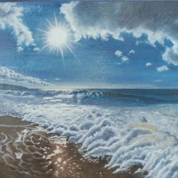 Painting titled "La plage ensoleillée" by Anne-Marie Thys, Original Artwork, Oil