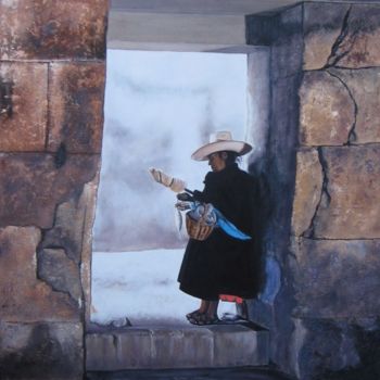 Painting titled "Femme Inca" by Anne-Marie Thys, Original Artwork, Oil
