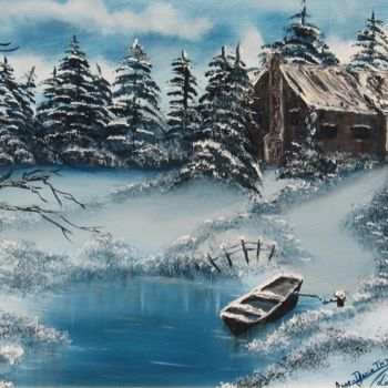 Painting titled "Paysage d'hiver" by Anne-Marie Thys, Original Artwork, Oil
