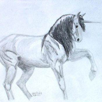 Disegno intitolato "Unicorn" da Angela Keenan, Opera d'arte originale