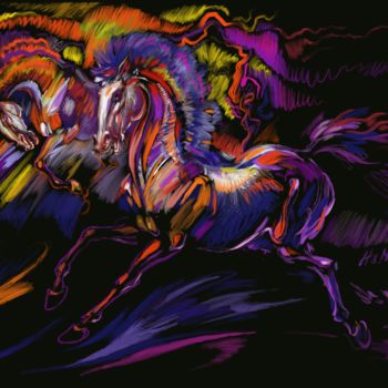 数字艺术 标题为“coloured horses” 由H&M, 原创艺术品, 数字油画