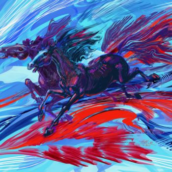 Arts numériques intitulée "red-in-blue" par H&M, Œuvre d'art originale, Peinture numérique