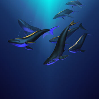 Arts numériques intitulée "les baleines , whal…" par Hosni Gharbi, Œuvre d'art originale, Peinture numérique Monté sur Châss…