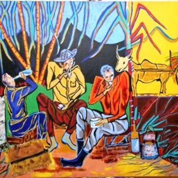 Painting titled "cane cutters having…" by Said Aniff Hossanee, Original Artwork