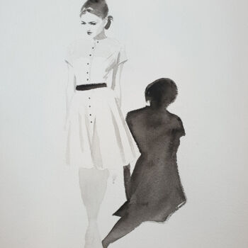 Malarstwo zatytułowany „La petite robe blan…” autorstwa Hossein Borojeni, Oryginalna praca, Akwarela
