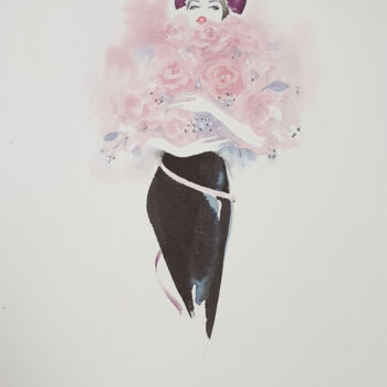 Картина под названием "La Jeune Fille et l…" - Hossein Borojeni, Подлинное произведение искусства, Акварель