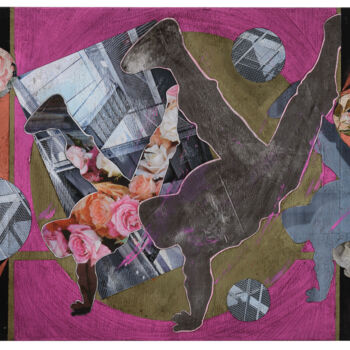 Collages getiteld "Break dance" door Ecw, Origineel Kunstwerk, Collages Gemonteerd op Houten paneel