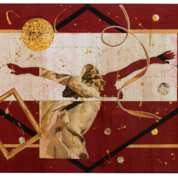 Collages titled "Nage papillon" by Ecw, Original Artwork, Collages Mounted on Wood Panel