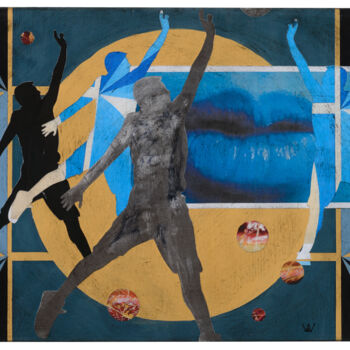 Collages getiteld "Basket" door Ecw, Origineel Kunstwerk, Collages Gemonteerd op Houten paneel