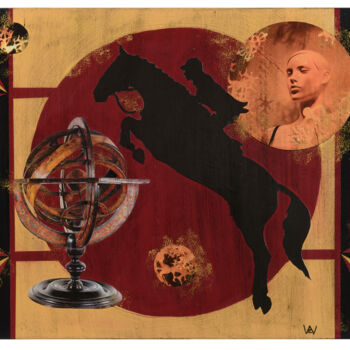 Collages titled "Saut d'obstacles" by Ecw, Original Artwork, Collages Mounted on Wood Panel