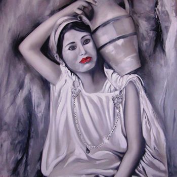 Painting titled "jeune fille bedouine" by Houda Bougadouha, Original Artwork, Oil