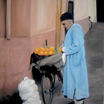 Painting titled "Vendeur d'oranges" by Houda Khamlichi, Original Artwork