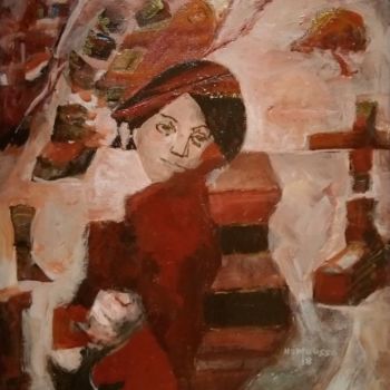 Peinture intitulée "La Femme au corbeau" par Houda Moussa, Œuvre d'art originale, Acrylique