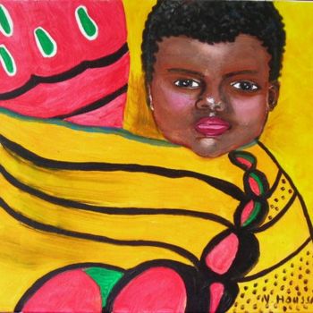 Peinture intitulée "bébé Africain" par Nadine Houssard, Œuvre d'art originale, Huile