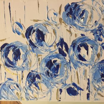 Painting titled "Blue Flowers" by Howaida Kamel, Original Artwork, Oil