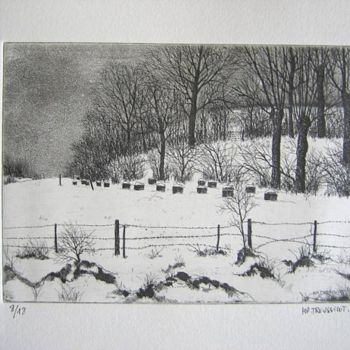 Printmaking titled "Le rucher sous la n…" by Henry-Pierre Troussicot, Original Artwork, Etching