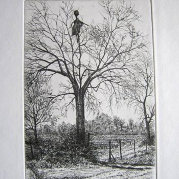 Gravures & estampes intitulée "L'épouvantail dans…" par Henry-Pierre Troussicot, Œuvre d'art originale, Eau-forte