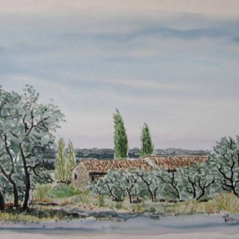 Malerei mit dem Titel "mas dans les olivie…" von Henry-Pierre Troussicot, Original-Kunstwerk, Aquarell