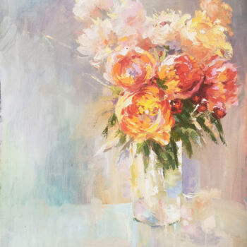 Painting titled "Luminous Bloom" by Hrach Baghdasaryan, Original Artwork, Oil Mounted on Wood Stretcher frame