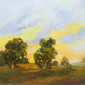 Painting titled "Dawn of Spring" by Hrach Baghdasaryan, Original Artwork, Oil Mounted on Wood Stretcher frame
