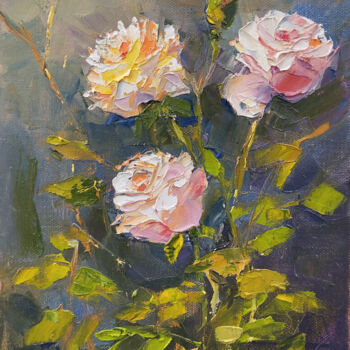 Painting titled "Morning Rose Sympho…" by Hrach Baghdasaryan, Original Artwork, Oil Mounted on Wood Stretcher frame