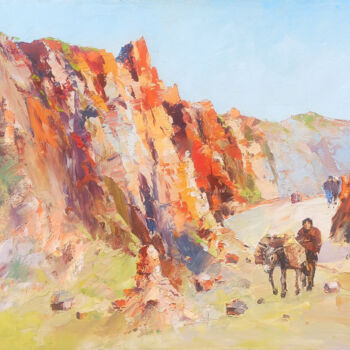 Painting titled "Path Among the Rocky" by Hrach Baghdasaryan, Original Artwork, Oil Mounted on Wood Stretcher frame