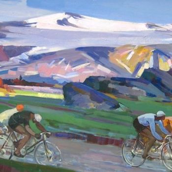 Schilderij getiteld "Cyclists" door Hrant Stepanyan, Origineel Kunstwerk