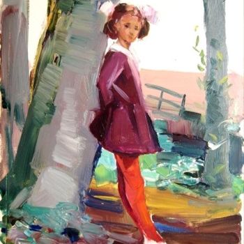 Painting titled "The Girl in the For…" by Hrant Stepanyan, Original Artwork, Oil